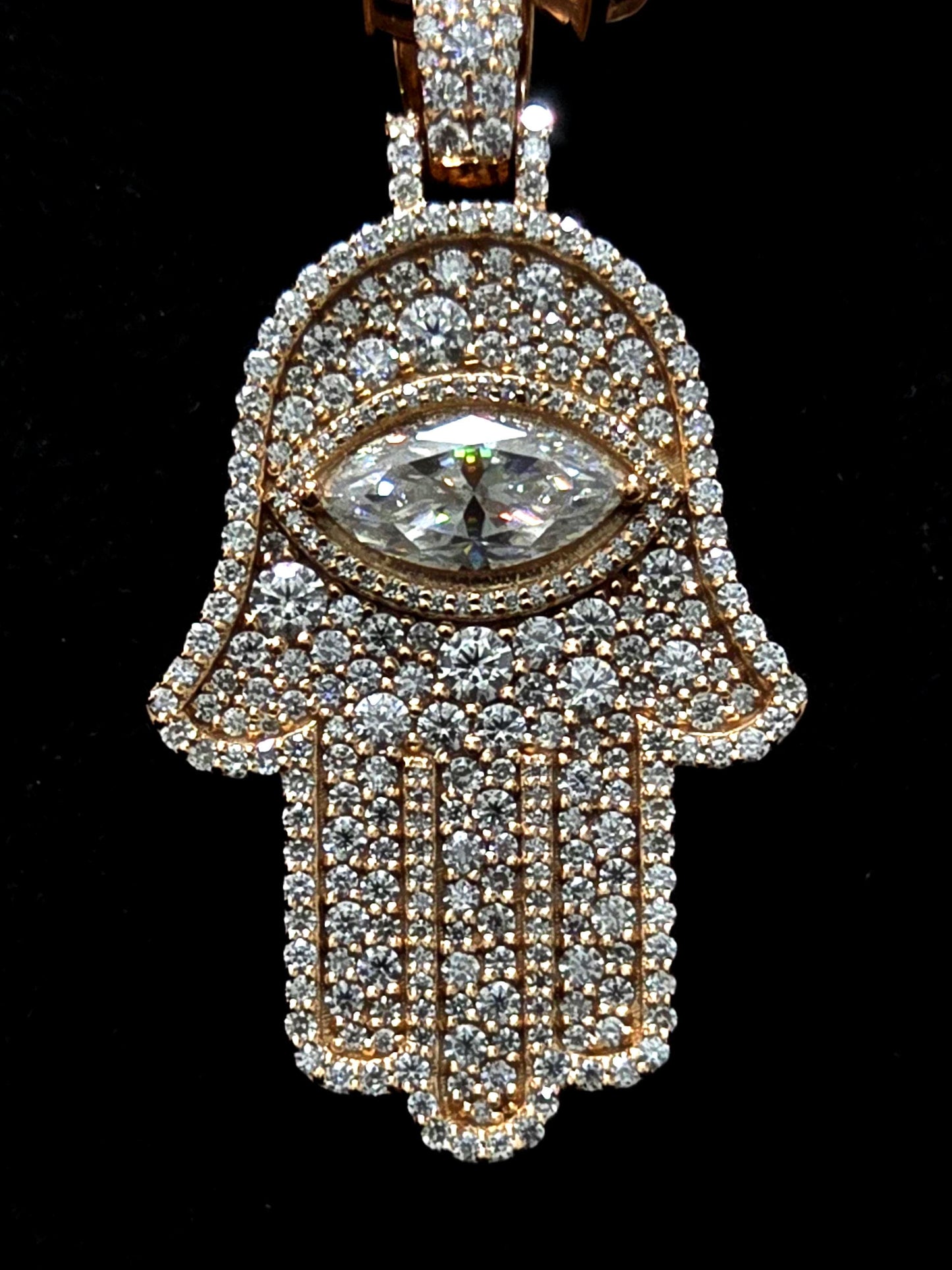 1.5 Inch Hamsa Hand Pendant & 6mm Tennis Necklace Set, VVS1 Moissanite, Solid 925 Sterling Silver, Passes Diamond Tester