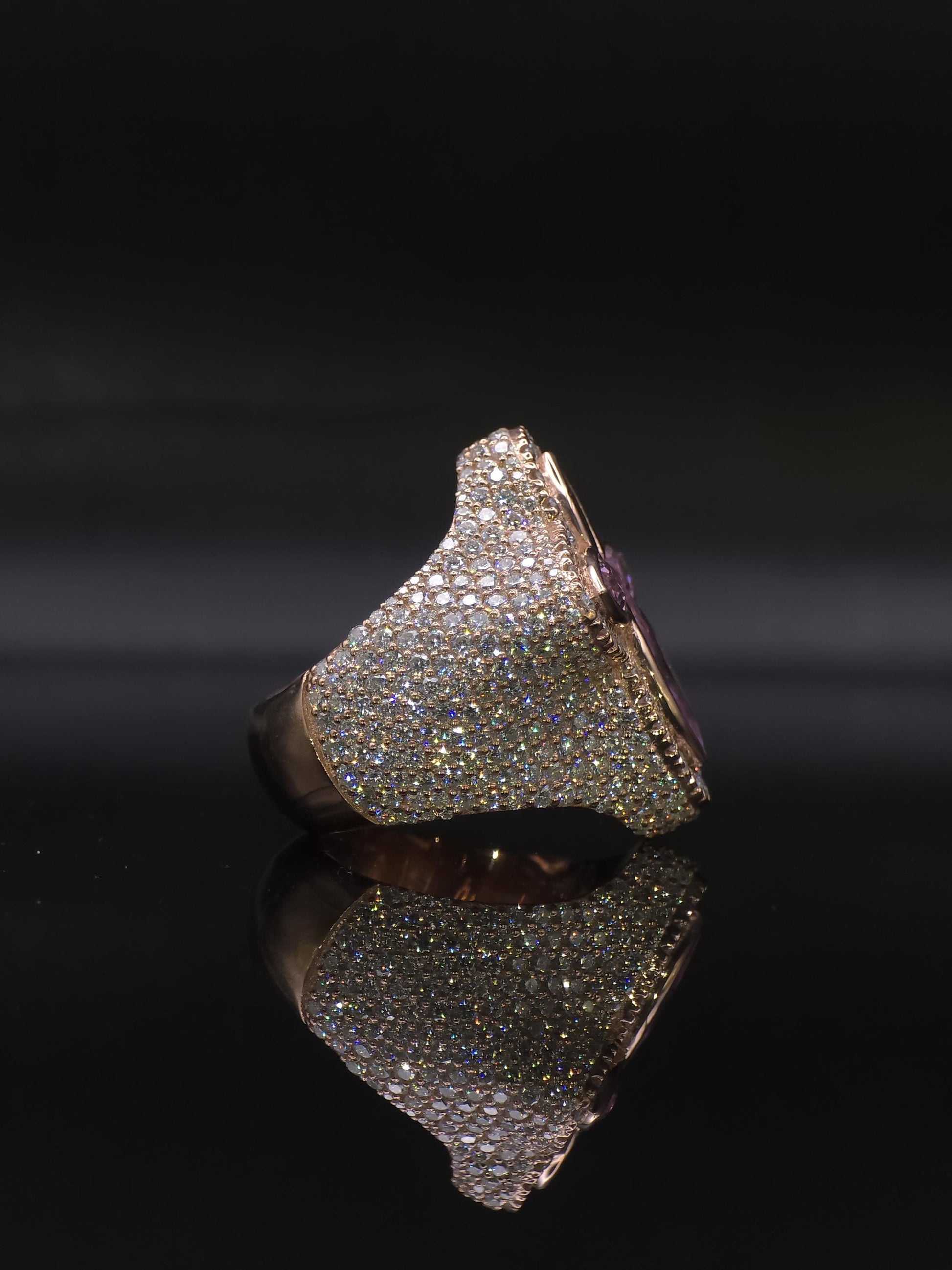 Large Pink Sapphire Cross Ring, VVS1 Moissanite Statement Ring, Rose Gold Plated 925 Silver, Iced Out Men’s Hip Hop Jewelry