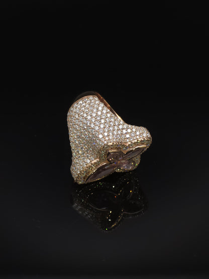 Large Pink Sapphire Cross Ring, VVS1 Moissanite Statement Ring, Rose Gold Plated 925 Silver, Iced Out Men’s Hip Hop Jewelry