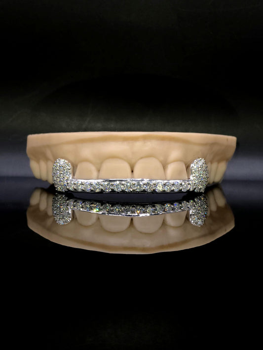 Custom Fangs & Bar Grillz, Open Face Moissanite Grill, VVS1 Iced Out Bar Grillz, 925 Sterling Silver Hip Hop Teeth Jewelry