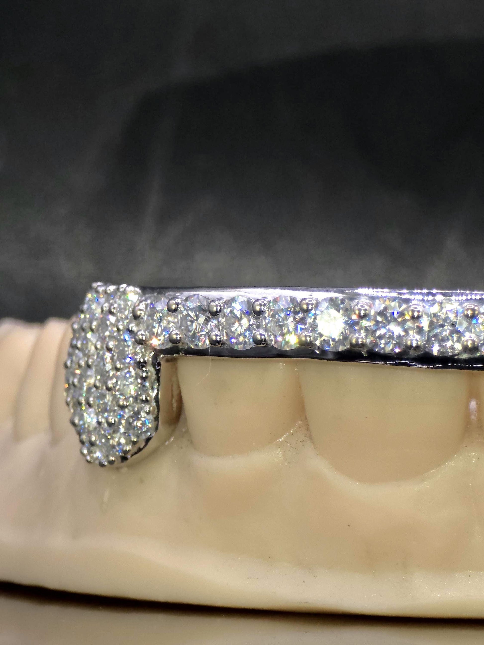 Custom Fangs & Bar Grillz, Open Face Moissanite Grill, VVS1 Iced Out Bar Grillz, 925 Sterling Silver Hip Hop Teeth Jewelry