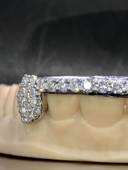 Custom Fangs & Bar Grillz, Open Face Moissanite Grill, VVS1 Iced Out Bar Grillz, 925 Sterling Silver Hip Hop Teeth Jewelry