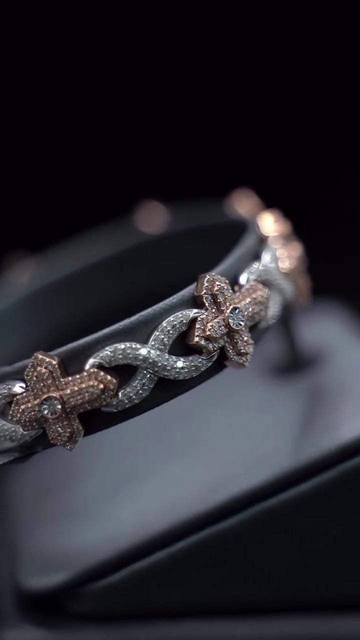 12mm Fleur de Lis X Infinity Link Bracelet | Two Tone VVS Moissanite Bracelet | 925 Sterling Silver Hip Hop Jewelry | Gift for Him