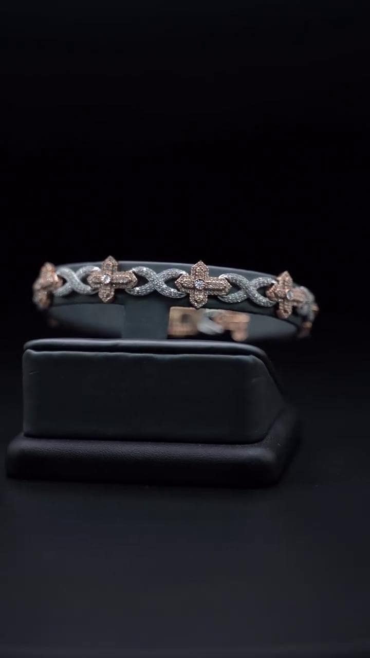 12mm Fleur de Lis X Infinity Link Bracelet | Two Tone VVS Moissanite Bracelet | 925 Sterling Silver Hip Hop Jewelry | Gift for Him