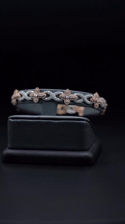 12mm Fleur de Lis X Infinity Link Bracelet | Two Tone VVS Moissanite Bracelet | 925 Sterling Silver Hip Hop Jewelry | Gift for Him