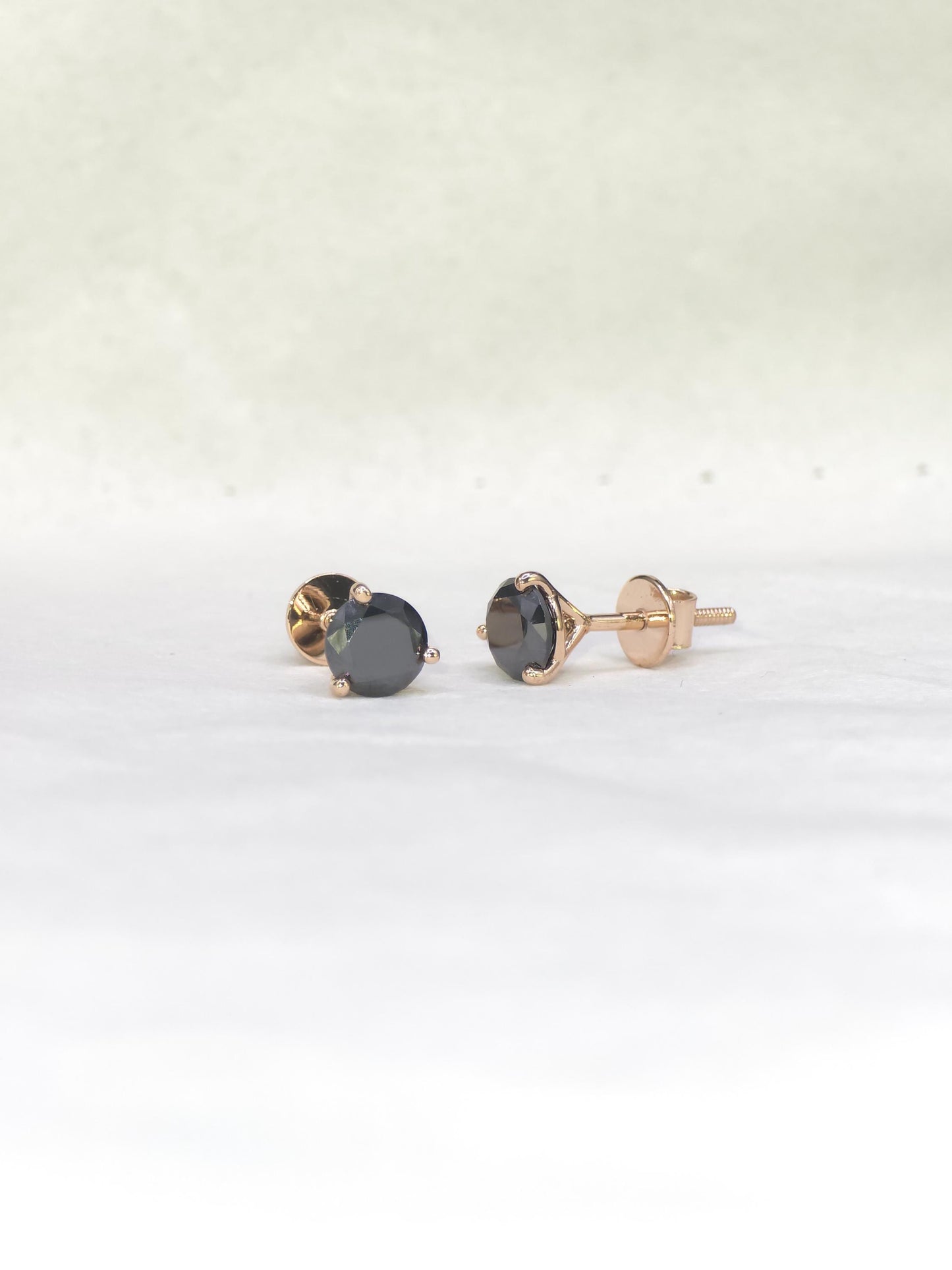 6mm Black Moissanite Stud Earrings, Round Cut, 1.6 Carat Total Weight, 925 Sterling Silver/Solid 10K Gold, Three Prong Martini Setting