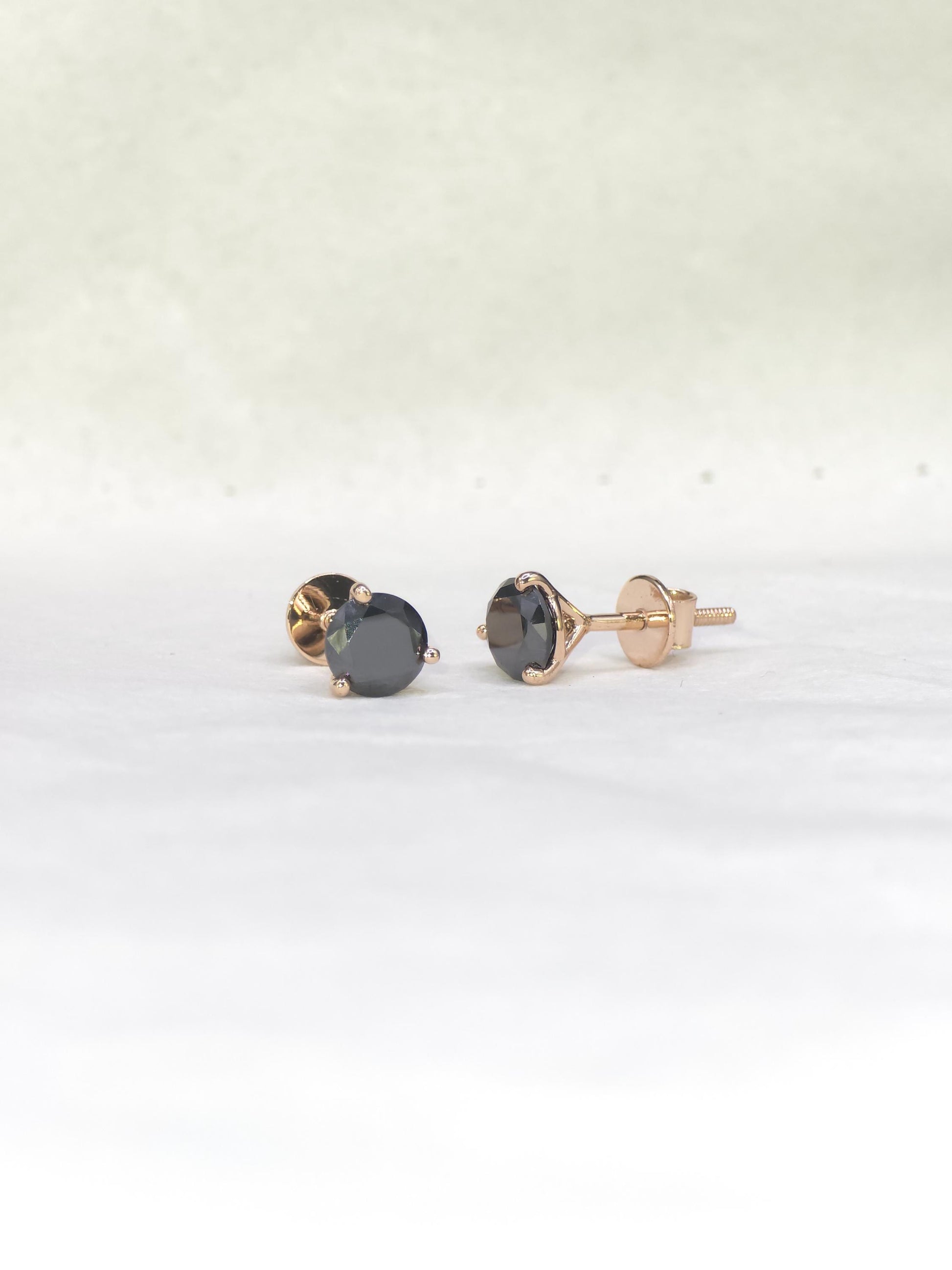 6mm Black Moissanite Stud Earrings, Round Cut, 1.6 Carat Total Weight, 925 Sterling Silver/Solid 10K Gold, Three Prong Martini Setting