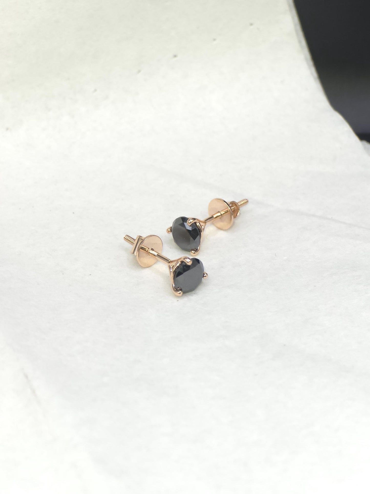 6mm Black Moissanite Stud Earrings, Round Cut, 1.6 Carat Total Weight, 925 Sterling Silver/Solid 10K Gold, Three Prong Martini Setting