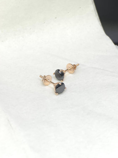 6mm Black Moissanite Stud Earrings, Round Cut, 1.6 Carat Total Weight, 925 Sterling Silver/Solid 10K Gold, Three Prong Martini Setting