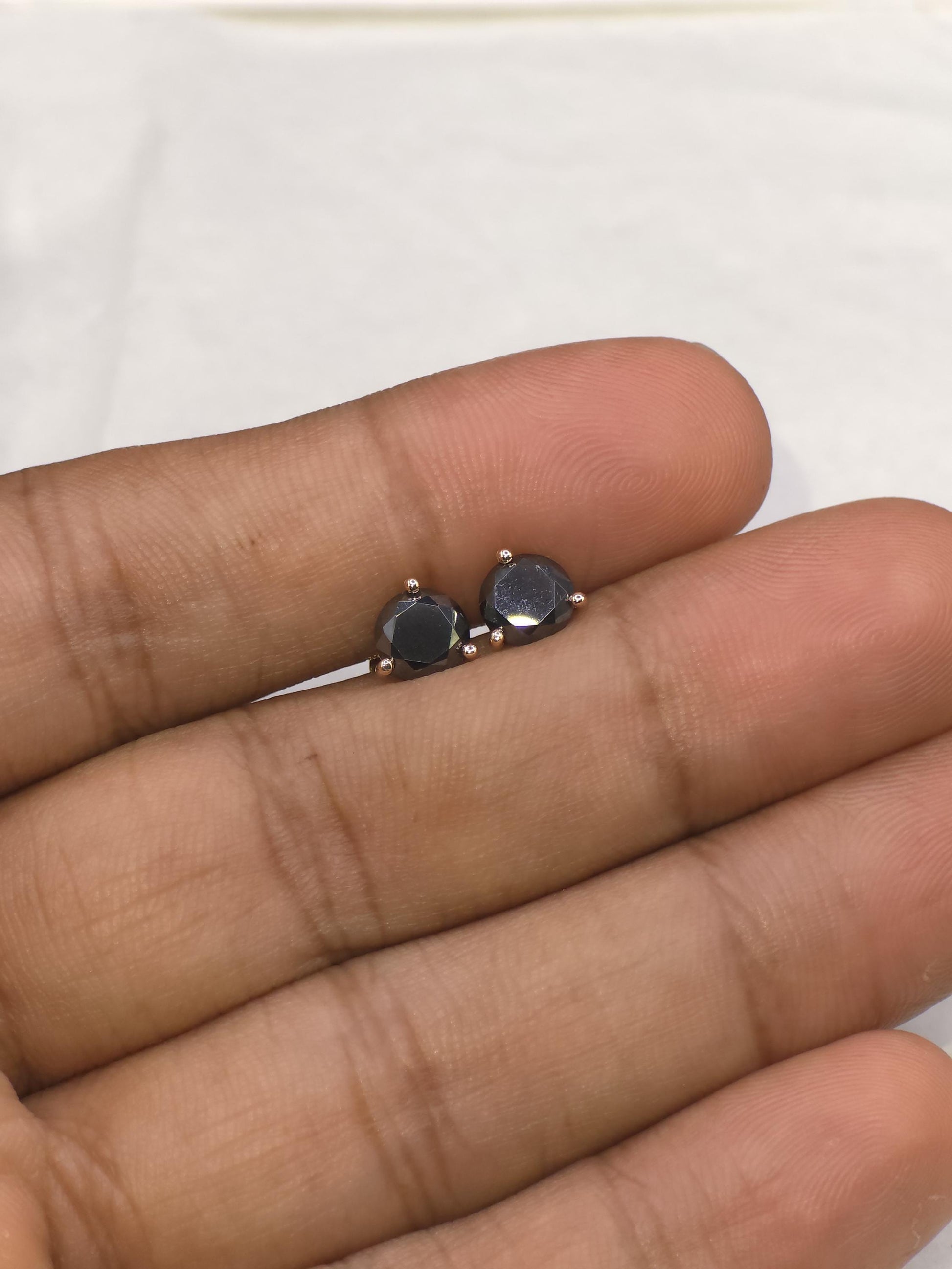 6mm Black Moissanite Stud Earrings, Round Cut, 1.6 Carat Total Weight, 925 Sterling Silver/Solid 10K Gold, Three Prong Martini Setting