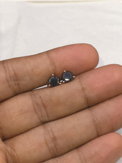6mm Black Moissanite Stud Earrings, Round Cut, 1.6 Carat Total Weight, 925 Sterling Silver/Solid 10K Gold, Three Prong Martini Setting