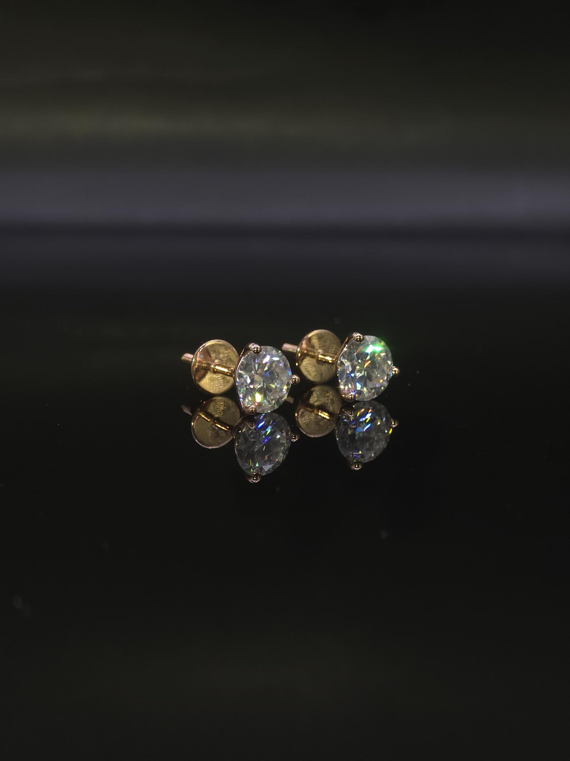 7mm Moissanite Stud Earrings, D Color VVS Round Cut, 2.4 Carat Total Weight, 925 Sterling Silver/Solid 10K Gold, Three Prong Martini Setting