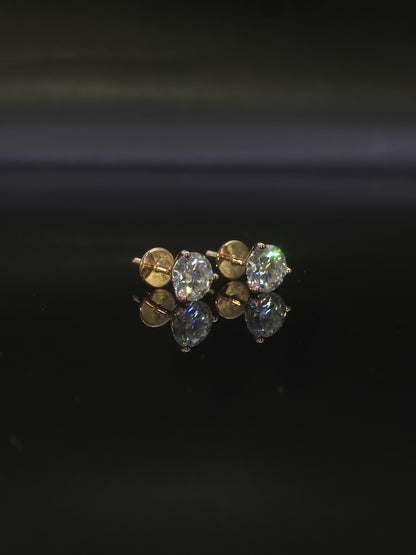 7mm Moissanite Stud Earrings, D Color VVS Round Cut, 2.4 Carat Total Weight, 925 Sterling Silver/Solid 10K Gold, Three Prong Martini Setting