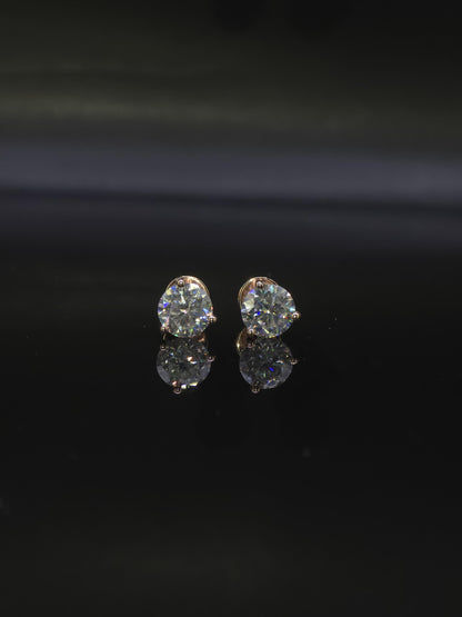 7mm Moissanite Stud Earrings, D Color VVS Round Cut, 2.4 Carat Total Weight, 925 Sterling Silver/Solid 10K Gold, Three Prong Martini Setting
