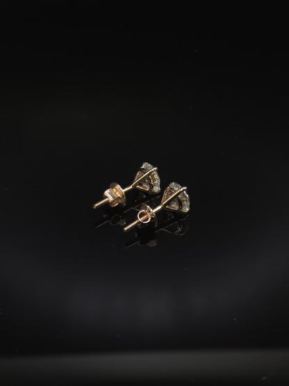 7mm Moissanite Stud Earrings, D Color VVS Round Cut, 2.4 Carat Total Weight, 925 Sterling Silver/Solid 10K Gold, Three Prong Martini Setting