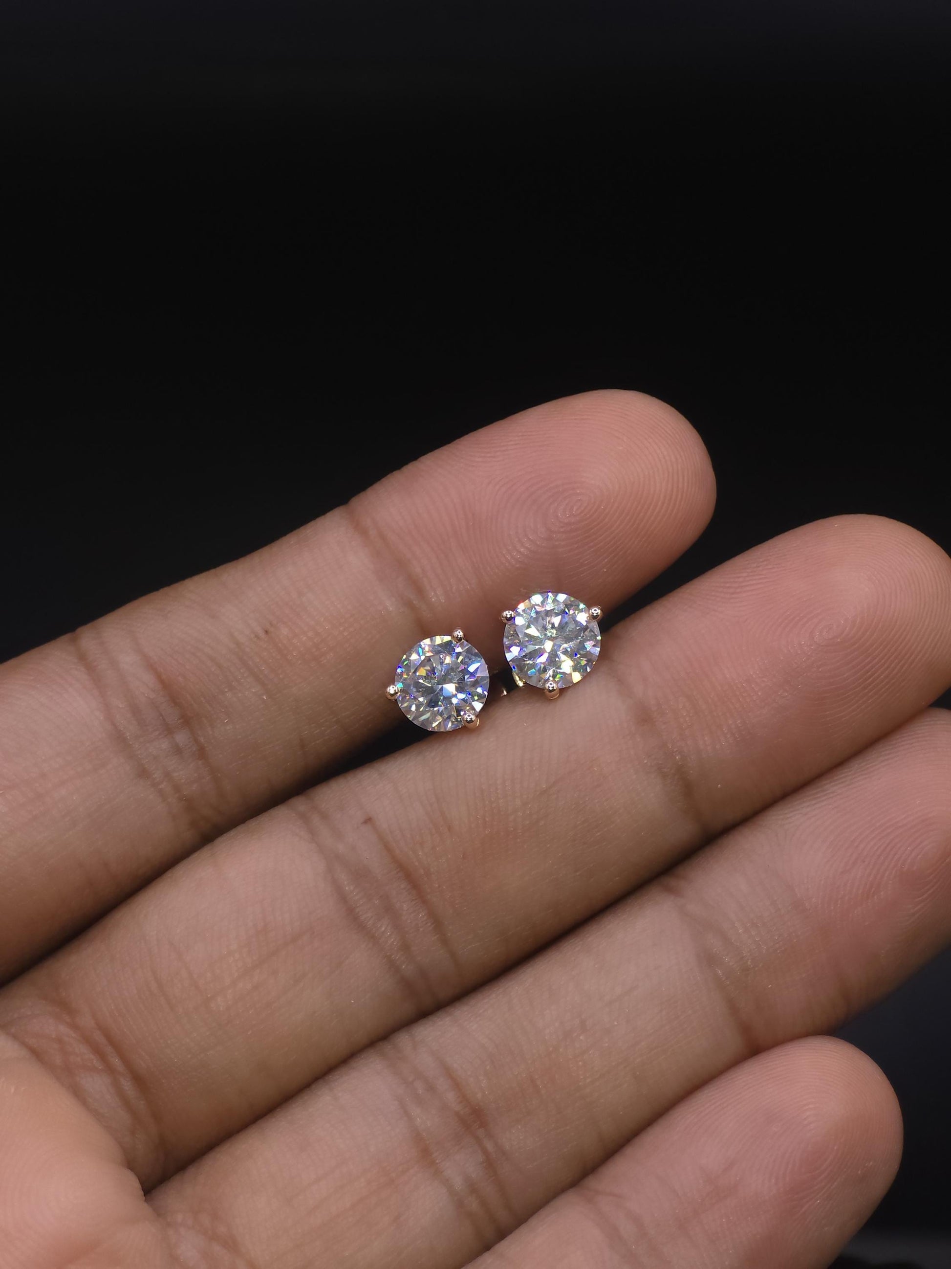 7mm Moissanite Stud Earrings, D Color VVS Round Cut, 2.4 Carat Total Weight, 925 Sterling Silver/Solid 10K Gold, Three Prong Martini Setting