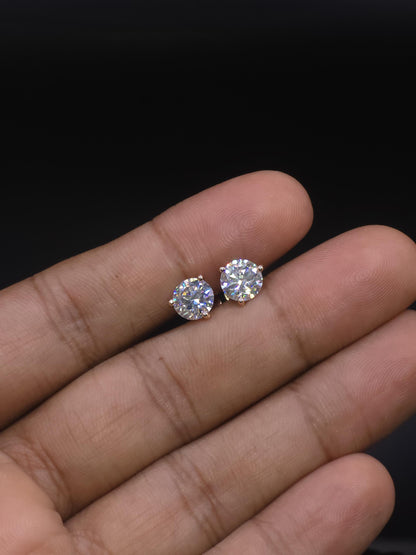 7mm Moissanite Stud Earrings, D Color VVS Round Cut, 2.4 Carat Total Weight, 925 Sterling Silver/Solid 10K Gold, Three Prong Martini Setting