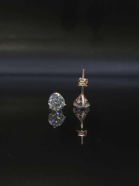 7mm Moissanite Stud Earrings, D Color VVS Round Cut, 2.4 Carat Total Weight, 925 Sterling Silver/Solid 10K Gold, Three Prong Martini Setting