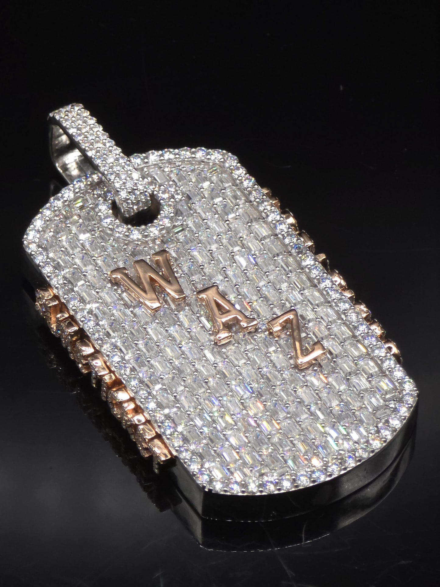 VVS1 Moissanite Large Dog Tag Pendant | Custom Hip Hop Necklace | Emerald & Round Cut | 925 Sterling Silver Iced Jewelry