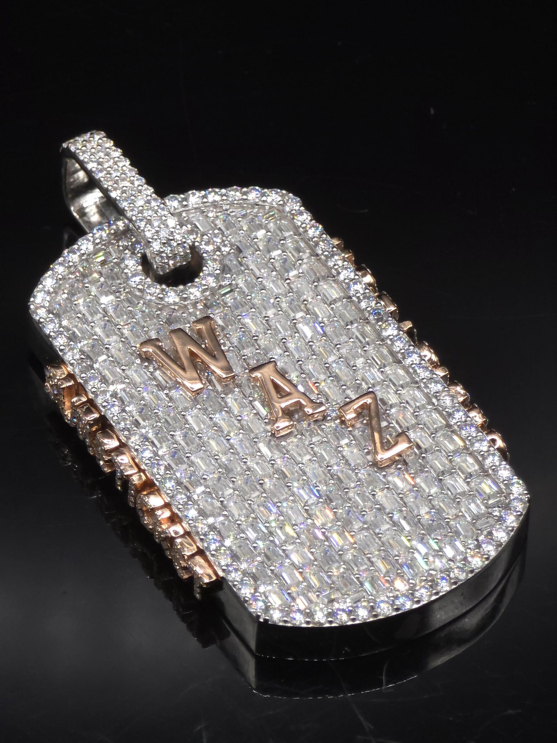 VVS1 Moissanite Large Dog Tag Pendant | Custom Hip Hop Necklace | Emerald & Round Cut | 925 Sterling Silver Iced Jewelry