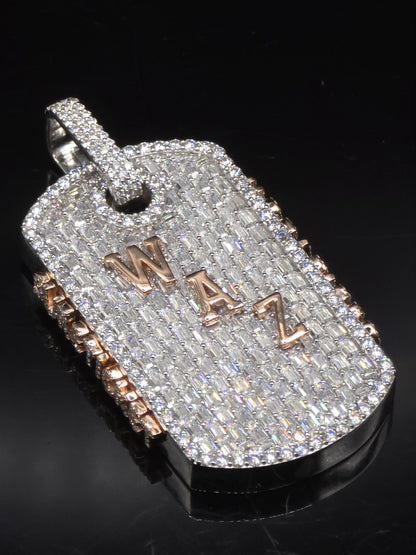 VVS1 Moissanite Large Dog Tag Pendant | Custom Hip Hop Necklace | Emerald & Round Cut | 925 Sterling Silver Iced Jewelry