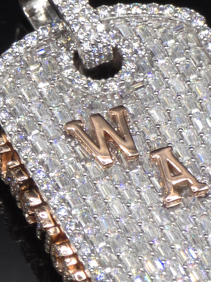 VVS1 Moissanite Large Dog Tag Pendant | Custom Hip Hop Necklace | Emerald & Round Cut | 925 Sterling Silver Iced Jewelry