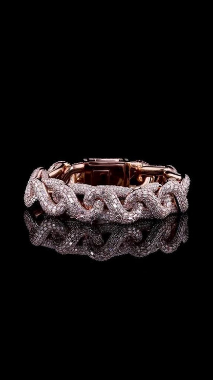 18mm New Wave Infinity Link Bracelet | VVS1 Moissanite Diamonds | Rose Gold Plated 925 Sterling Silver Men's Hip Hop Jewelry | Gift for him