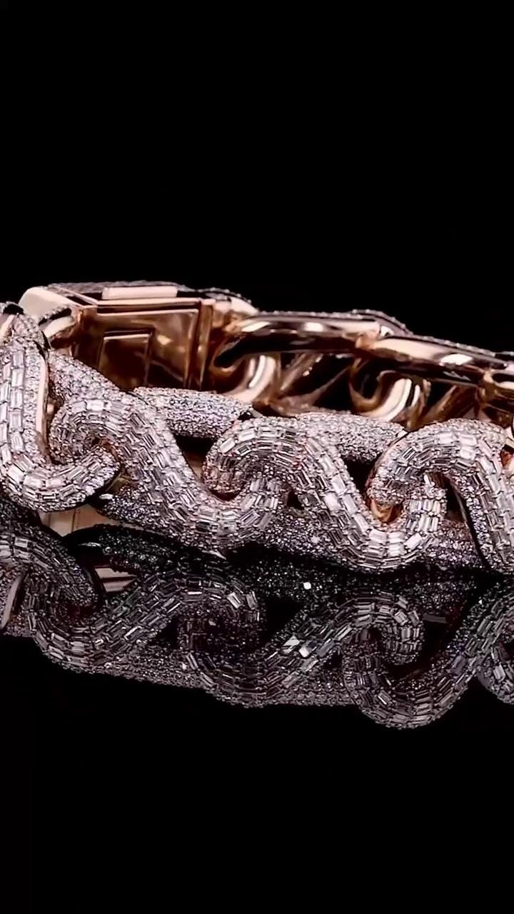 18mm New Wave Infinity Link Bracelet | VVS1 Moissanite Diamonds | Rose Gold Plated 925 Sterling Silver Men's Hip Hop Jewelry | Gift for him