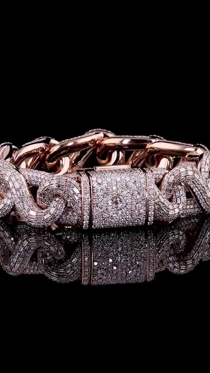 18mm New Wave Infinity Link Bracelet | VVS1 Moissanite Diamonds | Rose Gold Plated 925 Sterling Silver Men's Hip Hop Jewelry | Gift for him