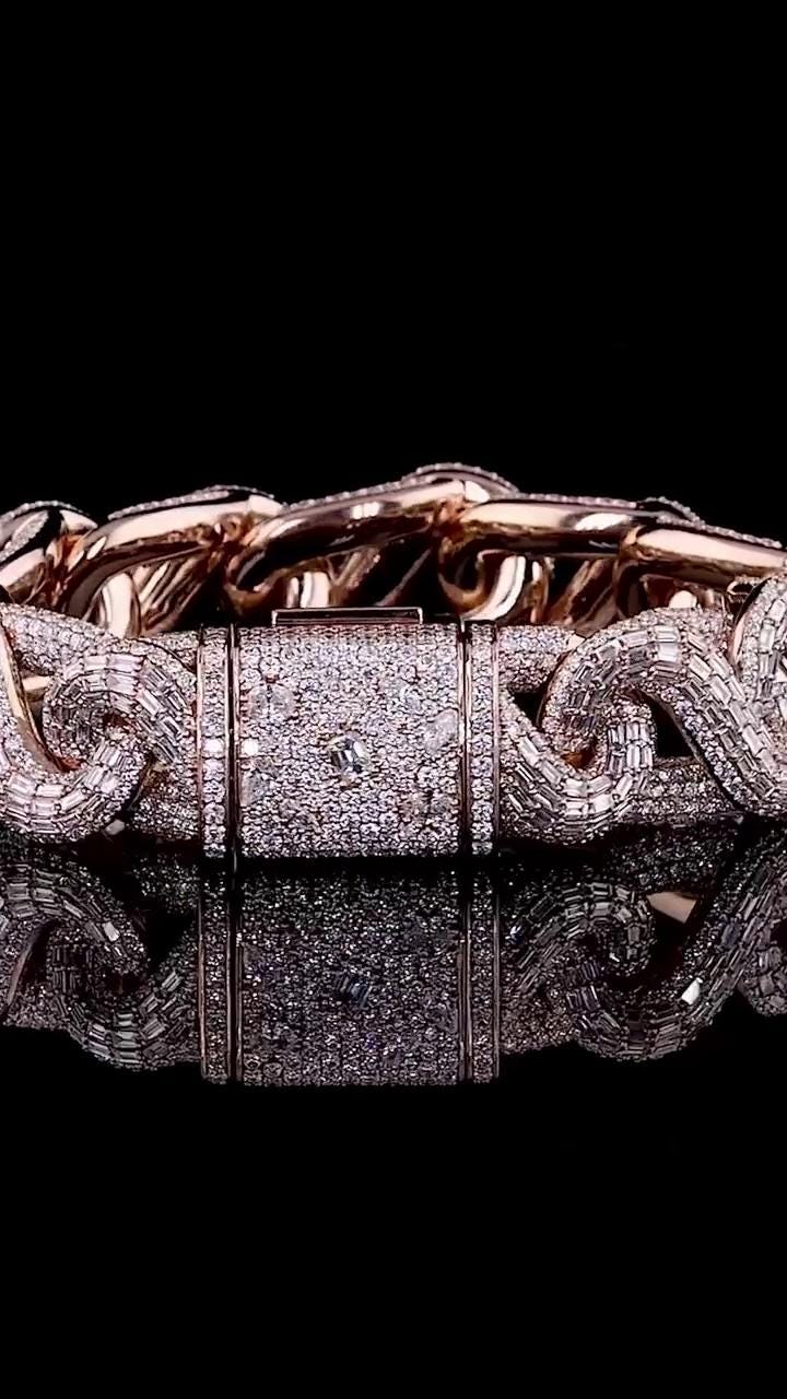 18mm New Wave Infinity Link Bracelet | VVS1 Moissanite Diamonds | Rose Gold Plated 925 Sterling Silver Men's Hip Hop Jewelry | Gift for him