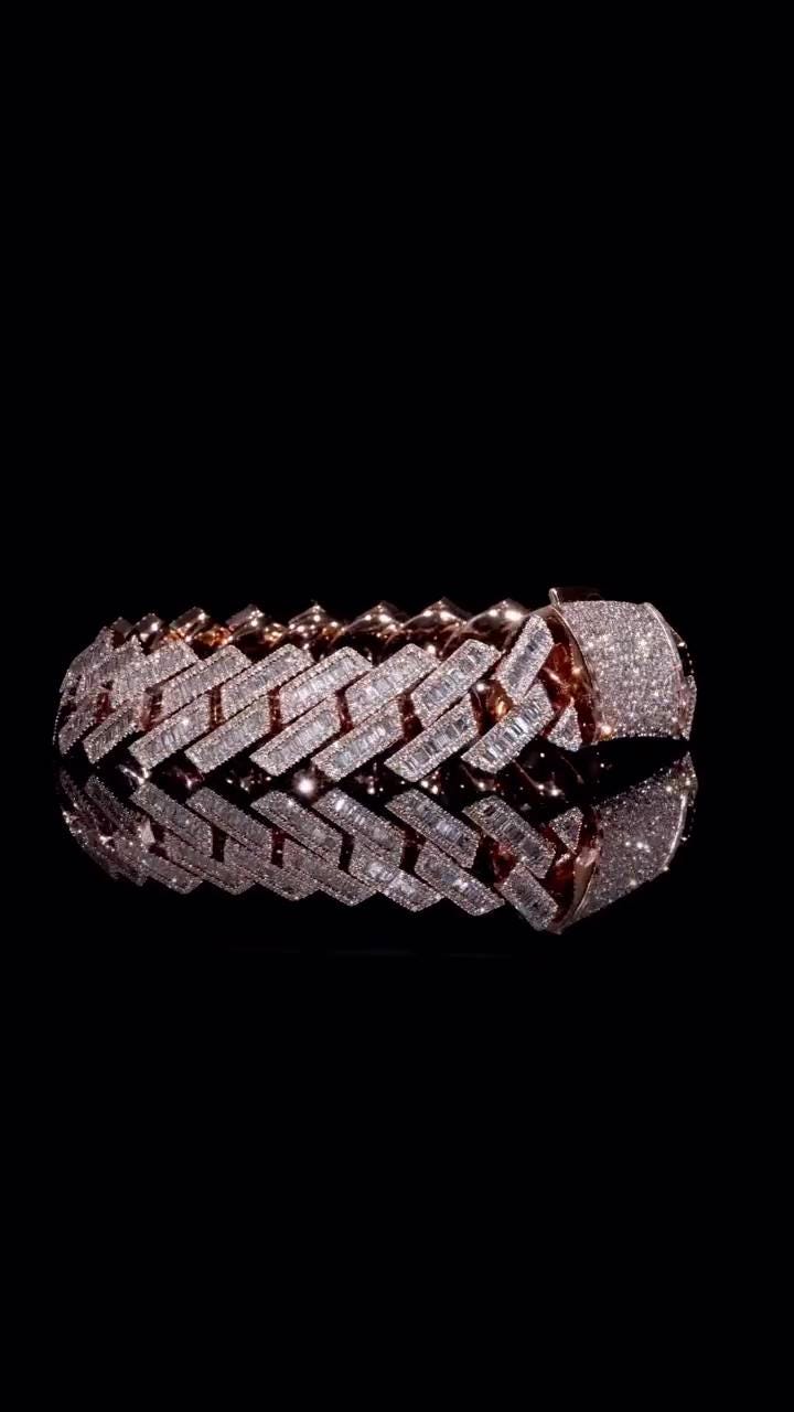 Moissanite Baguette Cuban Link Bracelet | 18mm | VVS1 Moissanite Diamonds | Rose Gold Plated 925 Sterling Silver | Hip Hop Jewelry