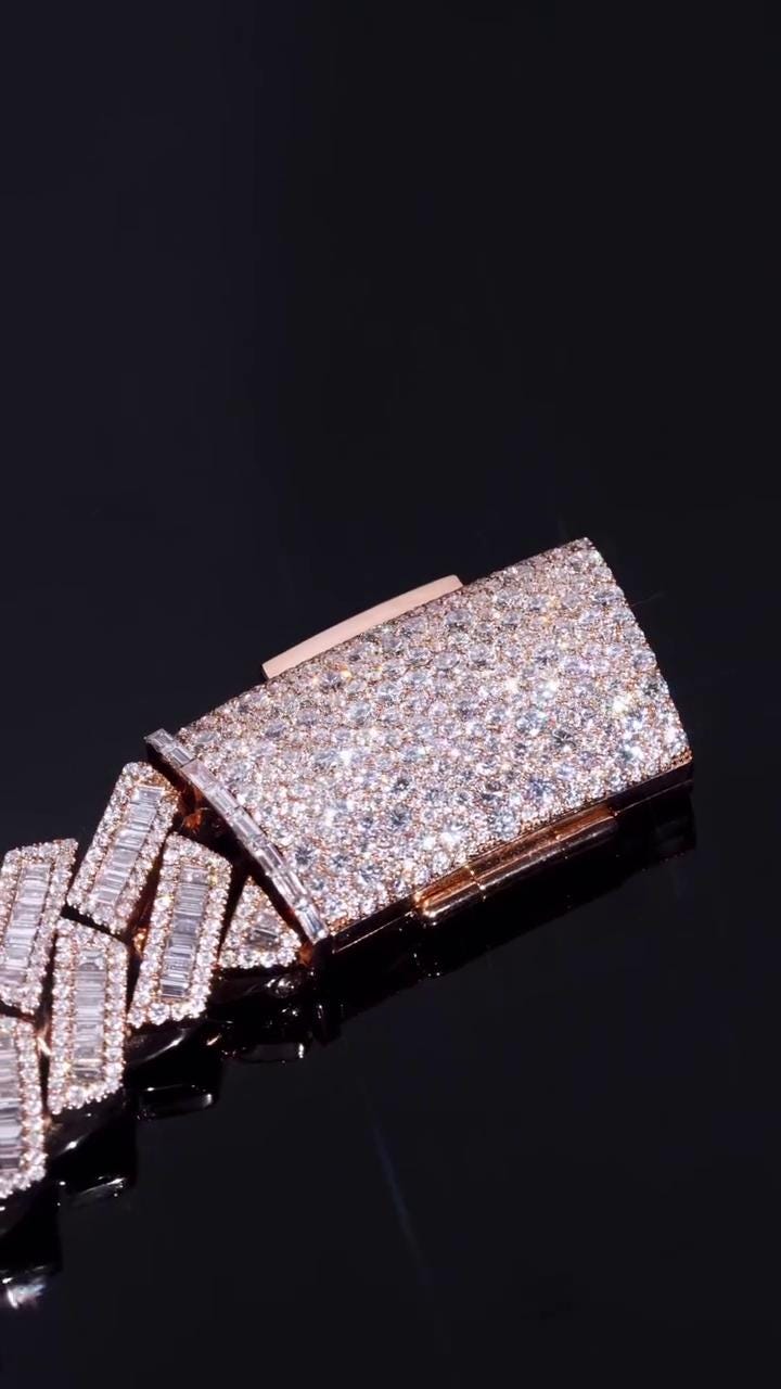 Moissanite Baguette Cuban Link Bracelet | 18mm | VVS1 Moissanite Diamonds | Rose Gold Plated 925 Sterling Silver | Hip Hop Jewelry