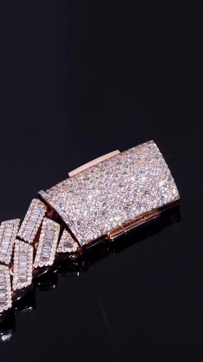 Moissanite Baguette Cuban Link Bracelet | 18mm | VVS1 Moissanite Diamonds | Rose Gold Plated 925 Sterling Silver | Hip Hop Jewelry