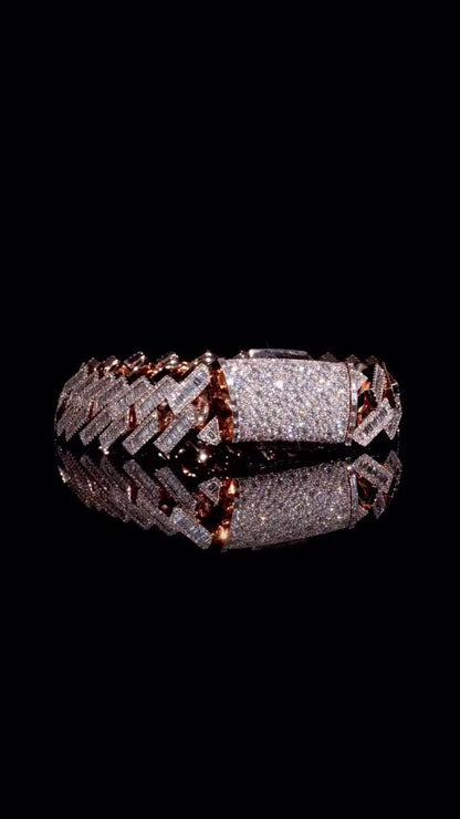 Moissanite Baguette Cuban Link Bracelet | 18mm | VVS1 Moissanite Diamonds | Rose Gold Plated 925 Sterling Silver | Hip Hop Jewelry