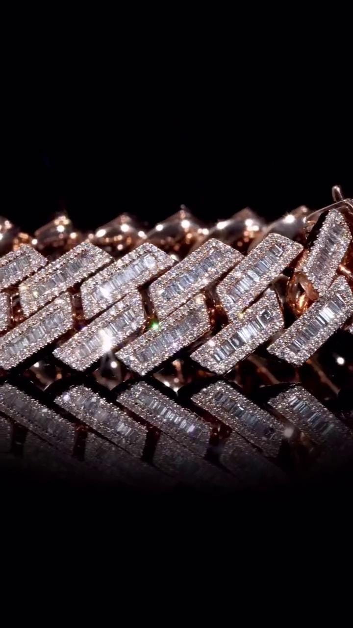 Moissanite Baguette Cuban Link Bracelet | 18mm | VVS1 Moissanite Diamonds | Rose Gold Plated 925 Sterling Silver | Hip Hop Jewelry
