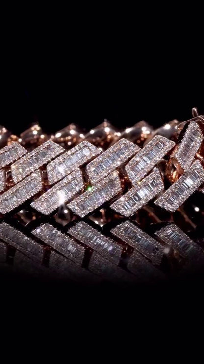 Moissanite Baguette Cuban Link Bracelet | 18mm | VVS1 Moissanite Diamonds | Rose Gold Plated 925 Sterling Silver | Hip Hop Jewelry