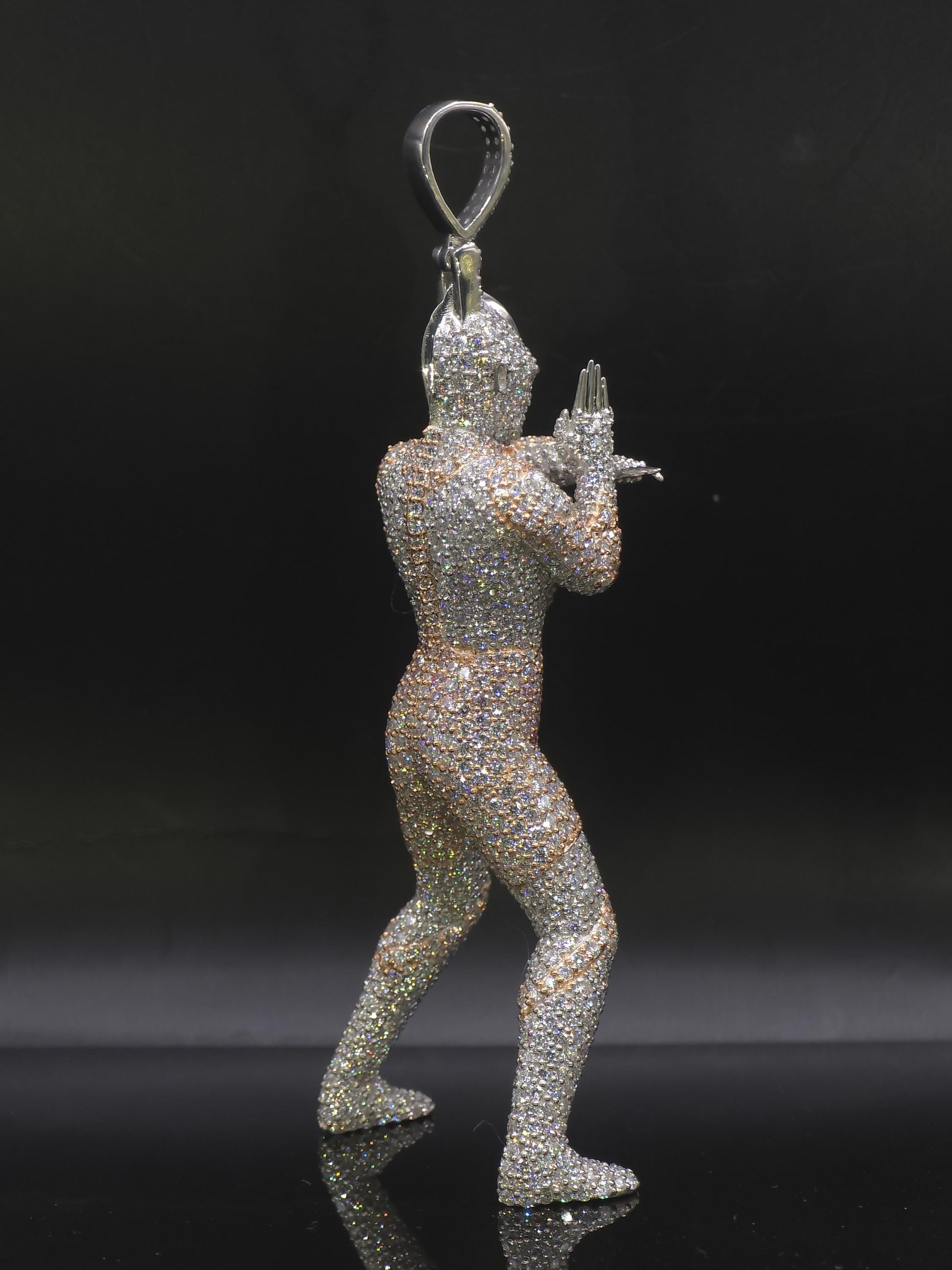 Iced Out Character Pendnat, 3inch tall, D Color VVS1 Moissanite, Rose Gold Plated 925 Sterling Silver, Hip Hop Jewelry