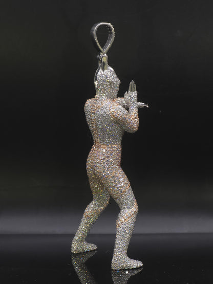 Iced Out Character Pendnat, 3inch tall, D Color VVS1 Moissanite, Rose Gold Plated 925 Sterling Silver, Hip Hop Jewelry