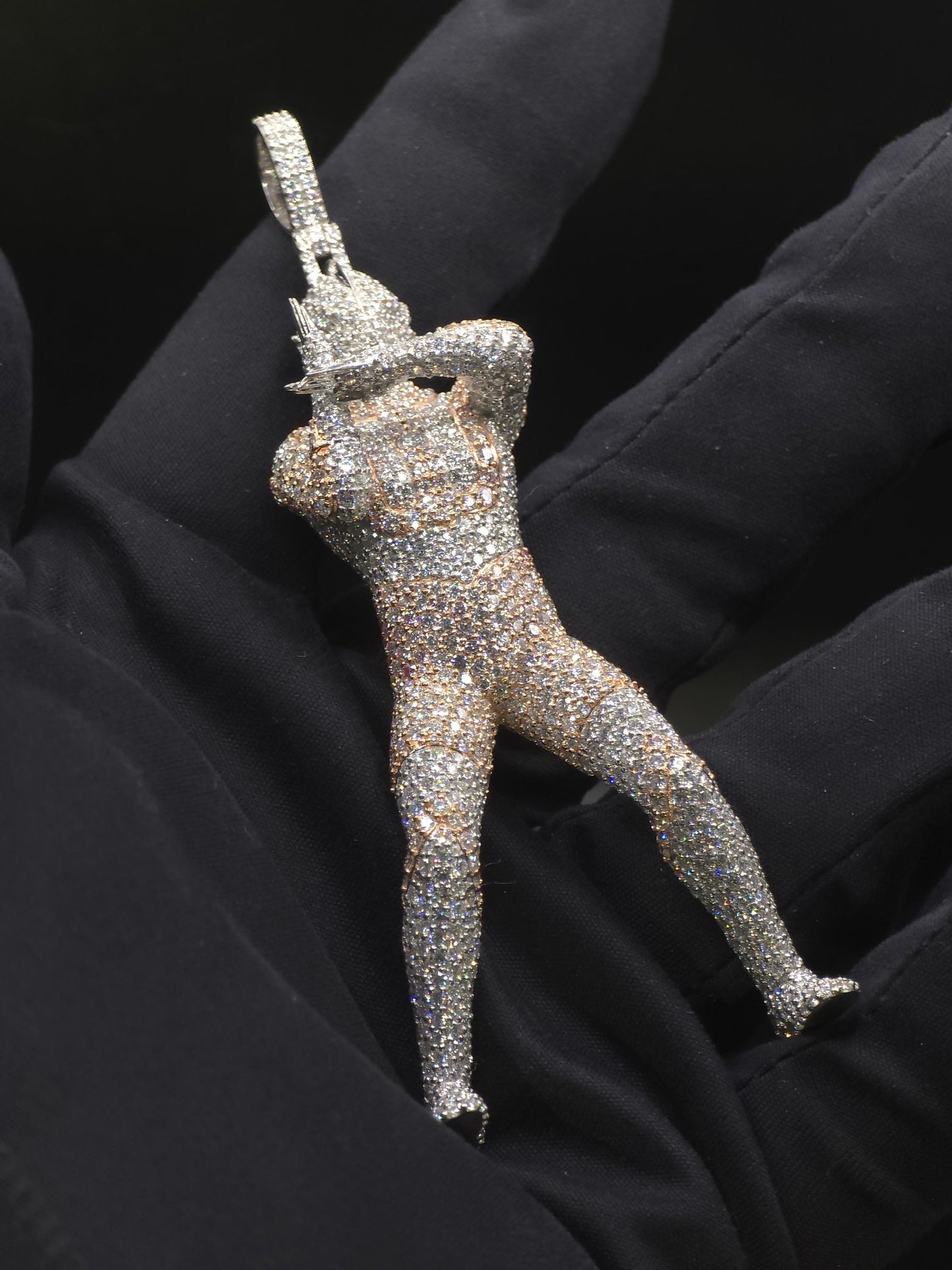 Iced Out Character Pendnat, 3inch tall, D Color VVS1 Moissanite, Rose Gold Plated 925 Sterling Silver, Hip Hop Jewelry