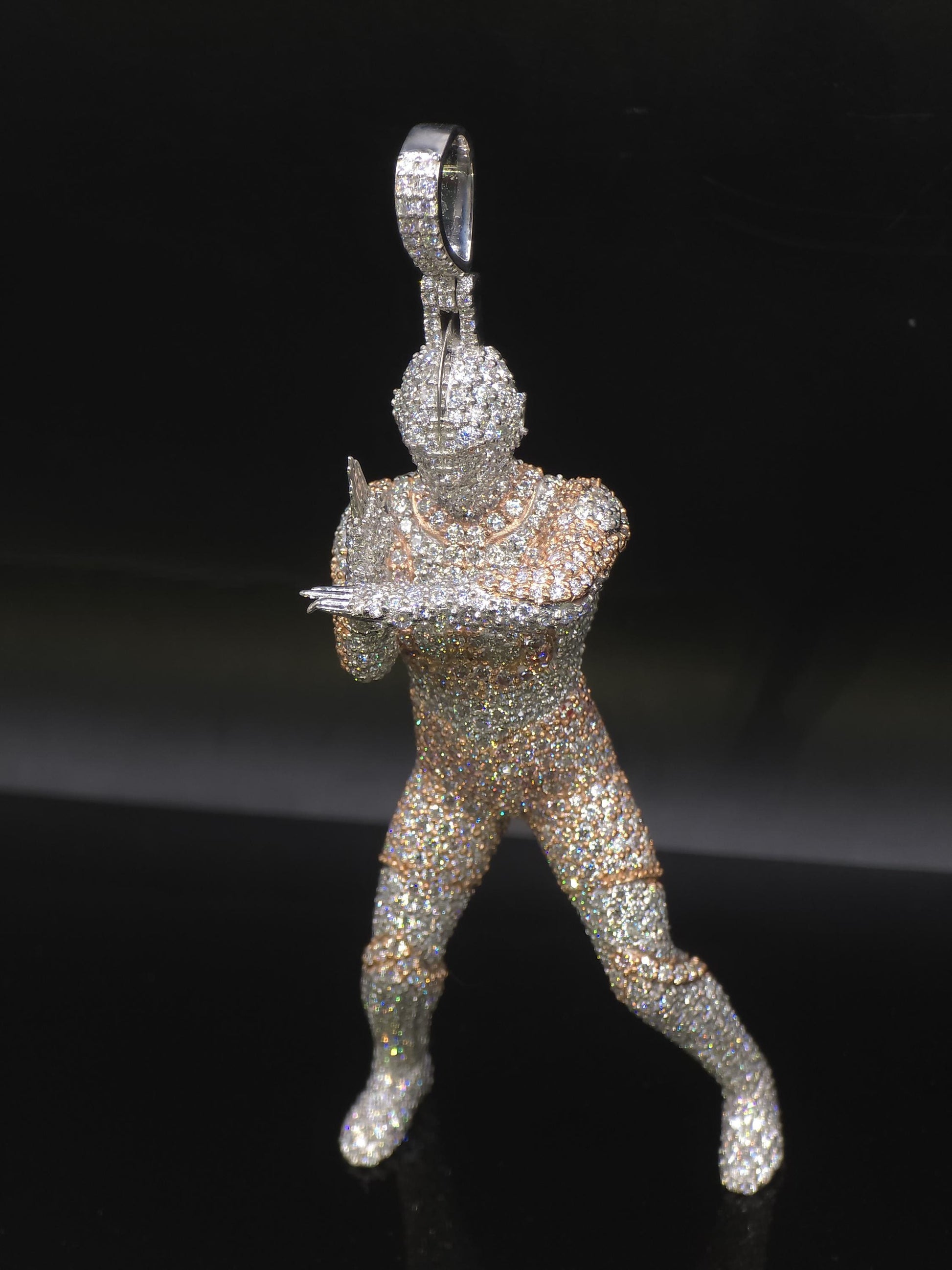 Iced Out Character Pendnat, 3inch tall, D Color VVS1 Moissanite, Rose Gold Plated 925 Sterling Silver, Hip Hop Jewelry