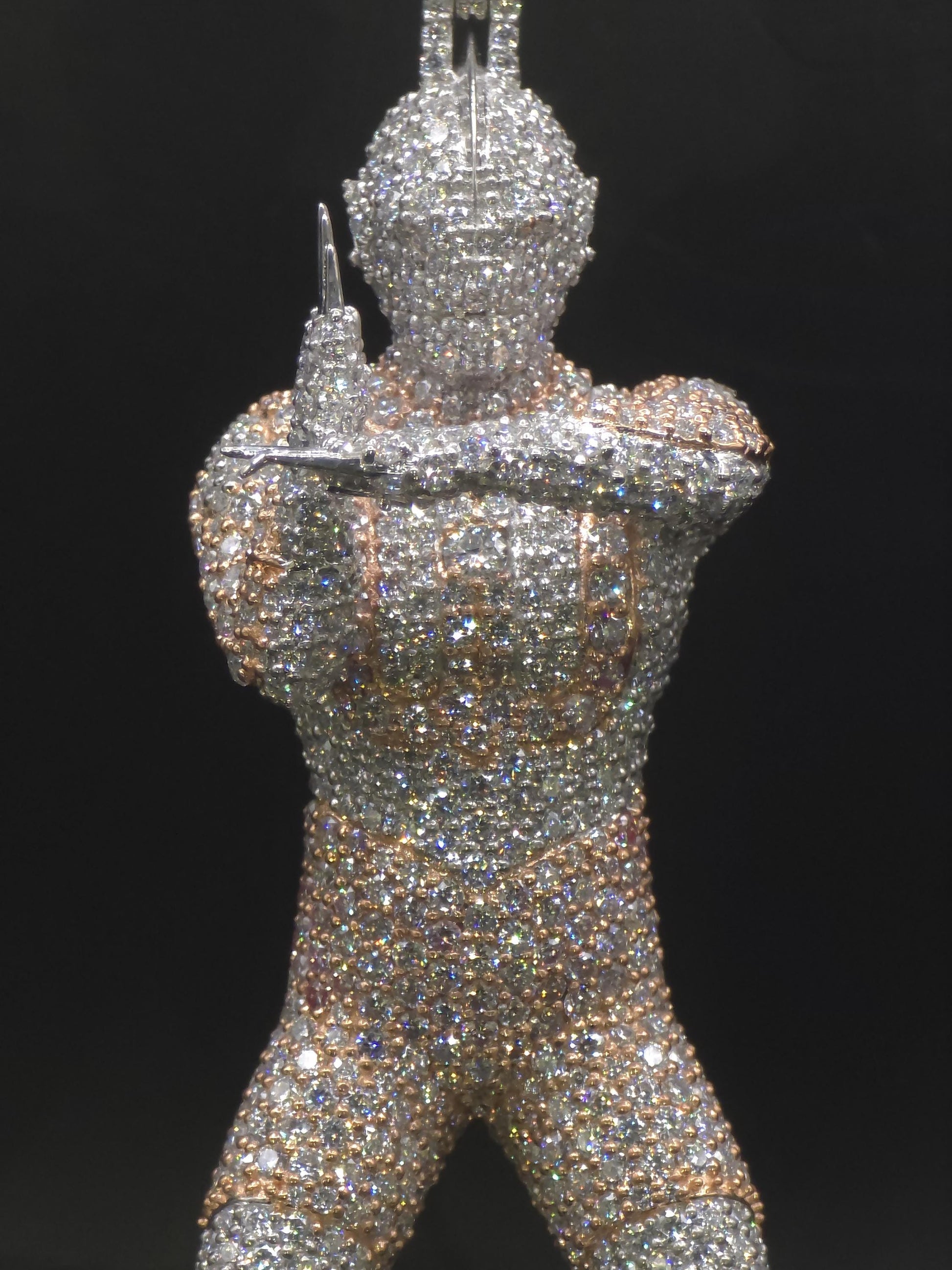 Iced Out Character Pendnat, 3inch tall, D Color VVS1 Moissanite, Rose Gold Plated 925 Sterling Silver, Hip Hop Jewelry