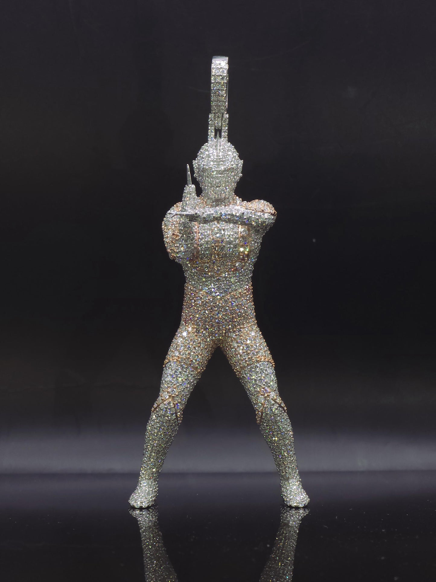 Iced Out Character Pendnat, 3inch tall, D Color VVS1 Moissanite, Rose Gold Plated 925 Sterling Silver, Hip Hop Jewelry