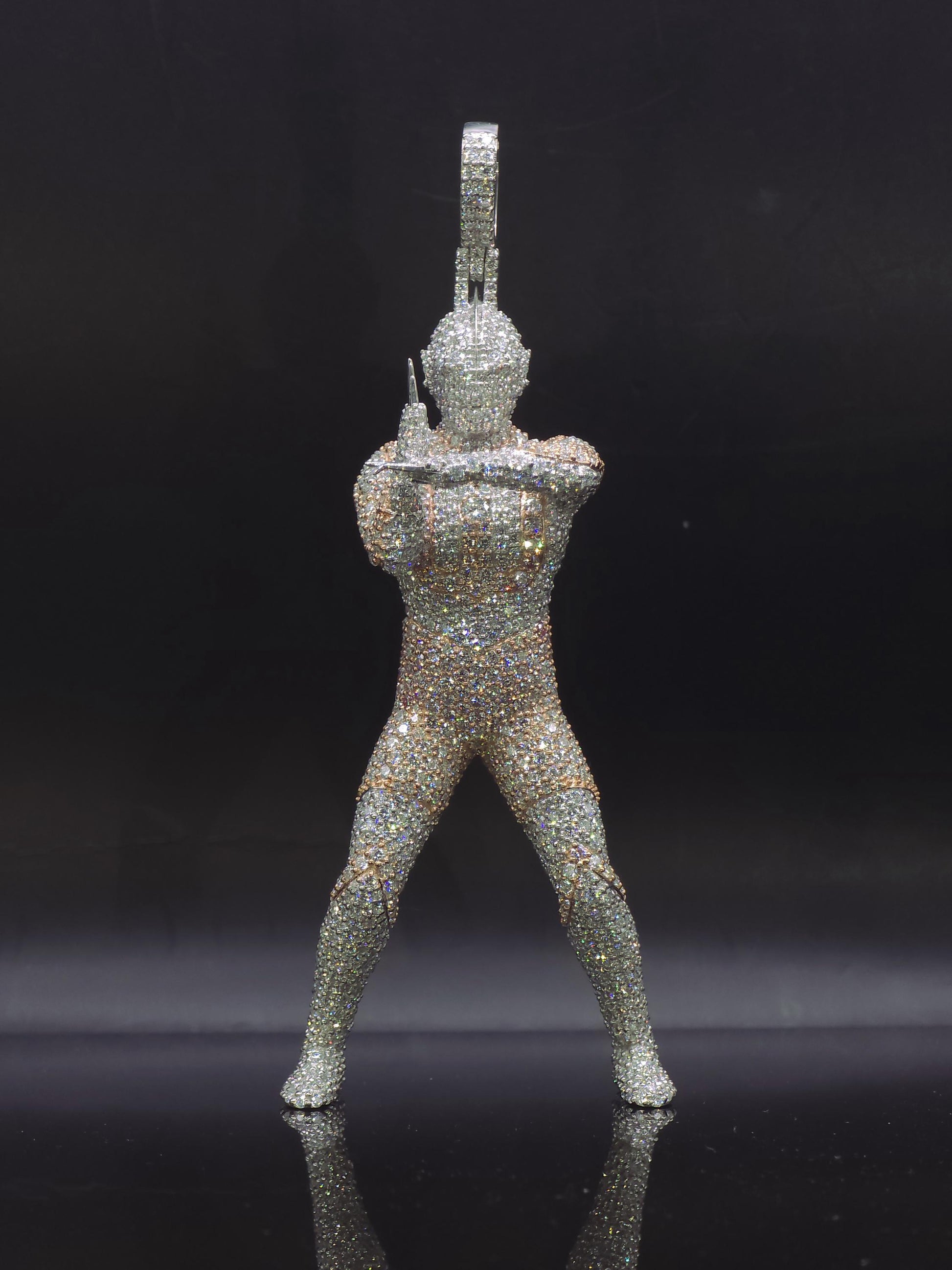 Iced Out Character Pendnat, 3inch tall, D Color VVS1 Moissanite, Rose Gold Plated 925 Sterling Silver, Hip Hop Jewelry