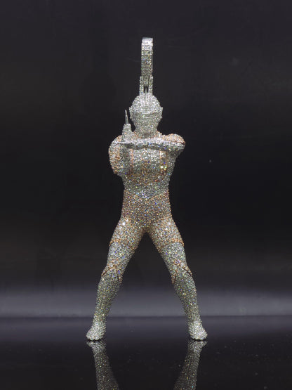 Iced Out Character Pendnat, 3inch tall, D Color VVS1 Moissanite, Rose Gold Plated 925 Sterling Silver, Hip Hop Jewelry