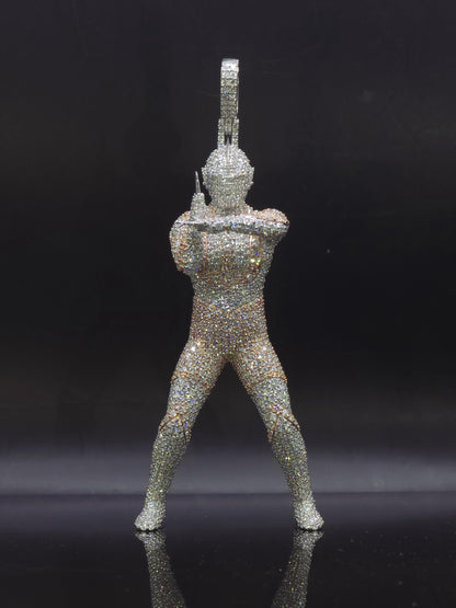 Iced Out Character Pendnat, 3inch tall, D Color VVS1 Moissanite, Rose Gold Plated 925 Sterling Silver, Hip Hop Jewelry