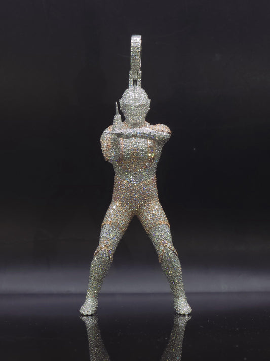 Iced Out Character Pendnat, 3inch tall, D Color VVS1 Moissanite, Rose Gold Plated 925 Sterling Silver, Hip Hop Jewelry