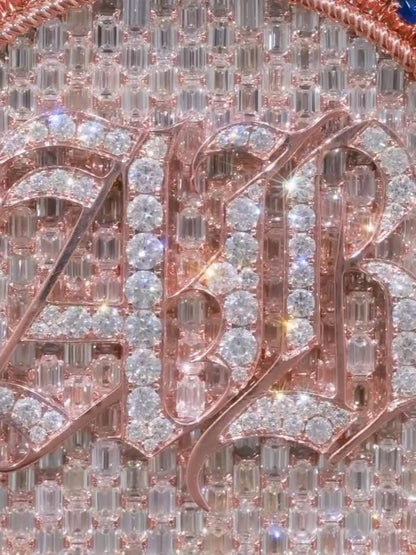 Custom Iced Out Monogram Medallion Pendant, Moissanite & Gemstones, Rose Gold Plated 925 Silver, Personalized Hip Hop Jewelry