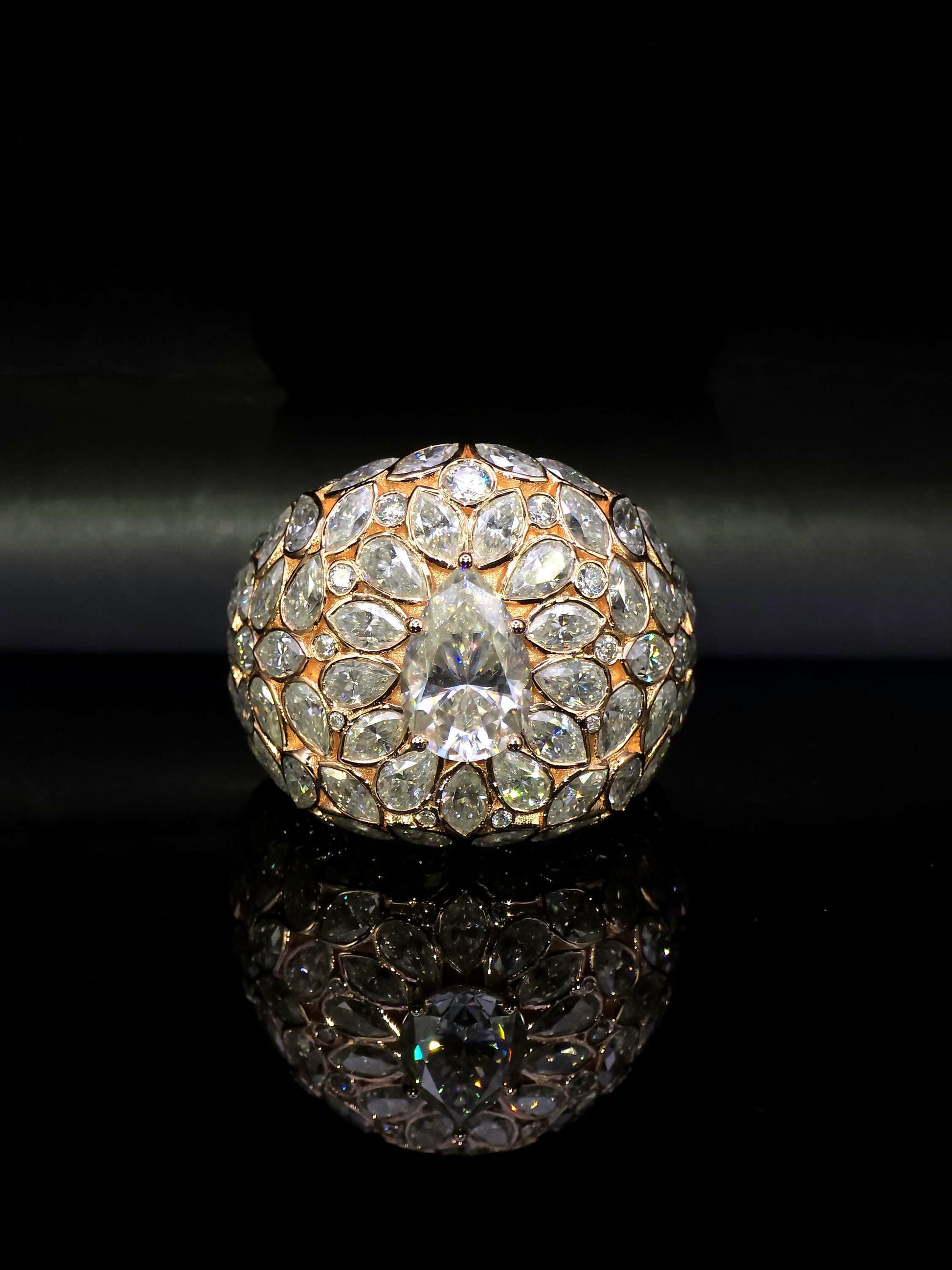 3ct Pear Moissanite Pinky Ring, Rose Gold Iced Out Hip Hop Ring, Pear & Marquise Cluster Bling, Rapper Statement Jewelry