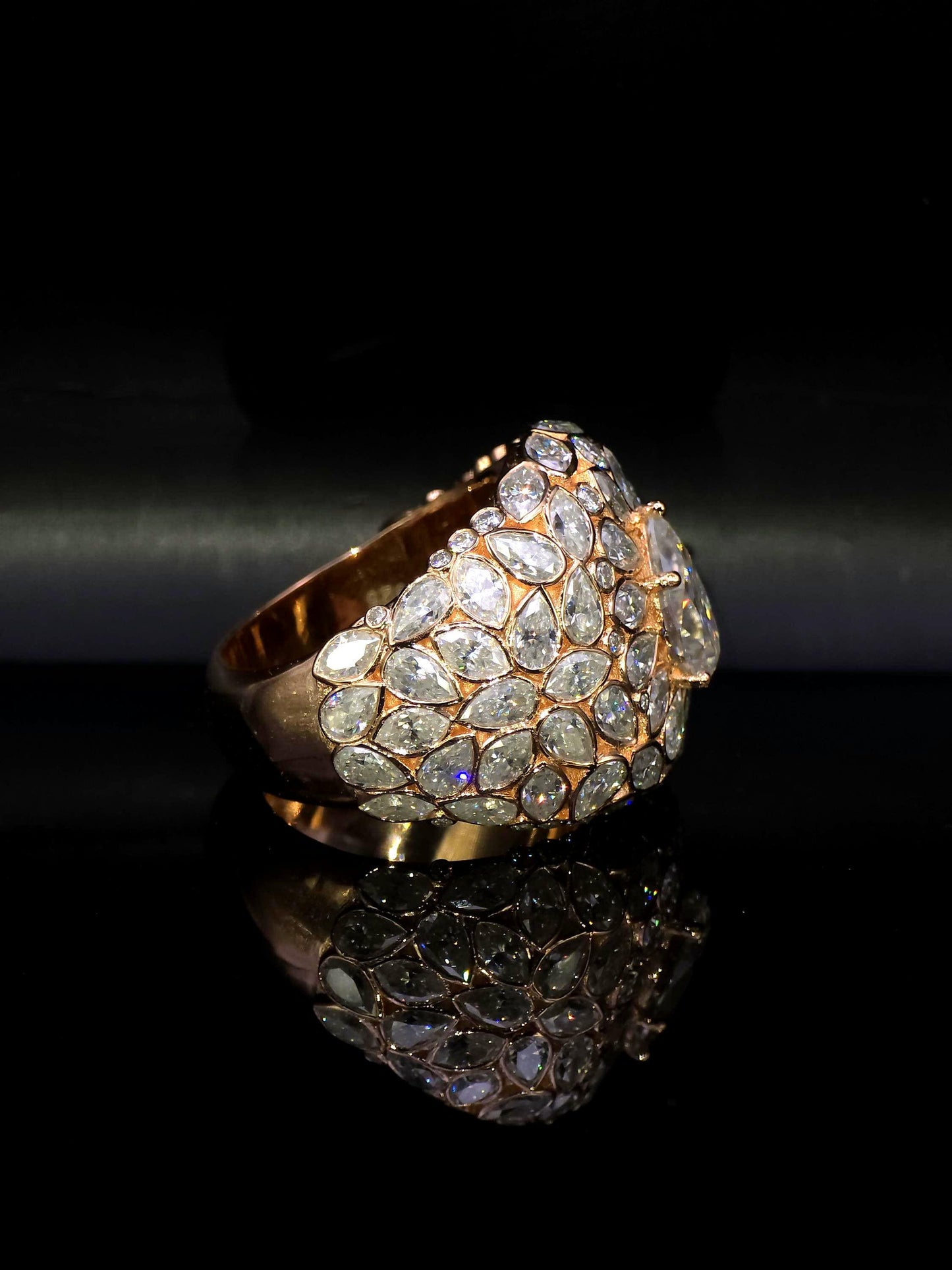 3ct Pear Moissanite Pinky Ring, Rose Gold Iced Out Hip Hop Ring, Pear & Marquise Cluster Bling, Rapper Statement Jewelry