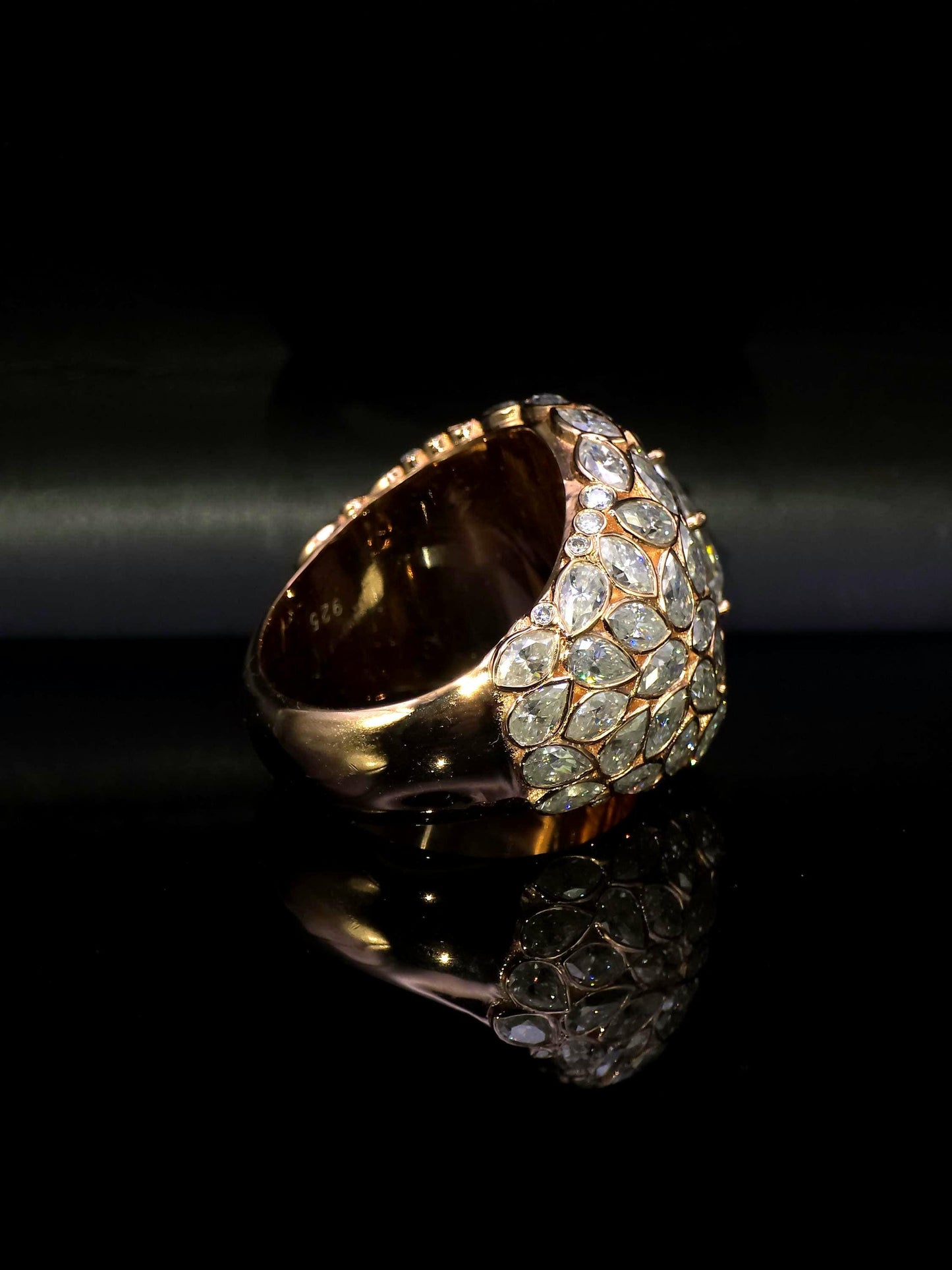3ct Pear Moissanite Pinky Ring, Rose Gold Iced Out Hip Hop Ring, Pear & Marquise Cluster Bling, Rapper Statement Jewelry